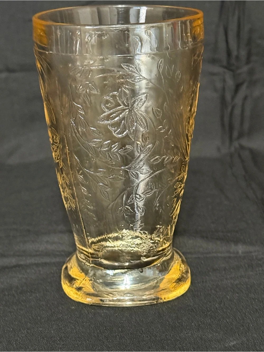 Amber Floral Etched Glass Tumbler - Amber